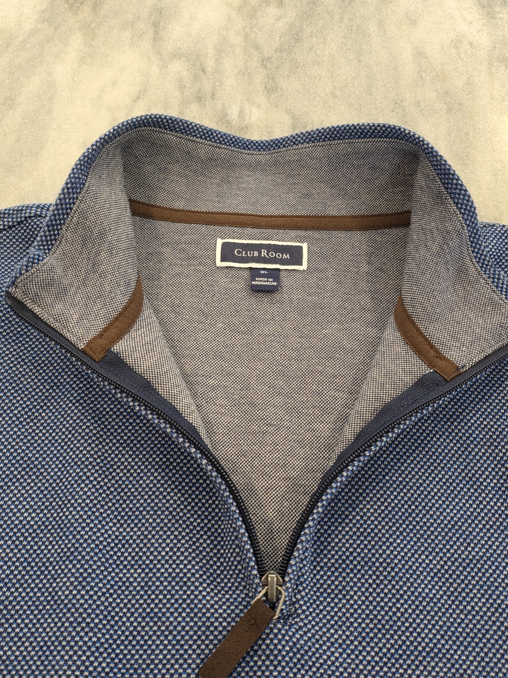 XL Men's Club Room Quarter Zip Pullover Ultra Soft Cotton Blend Blue Microdot